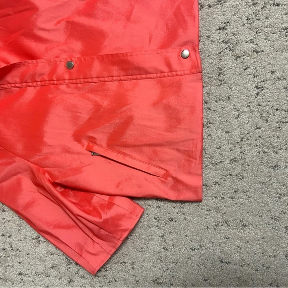 Samual Dong women’s S short sleeved jacket bright coral, kinda raincoat material - Picture 8 of 16